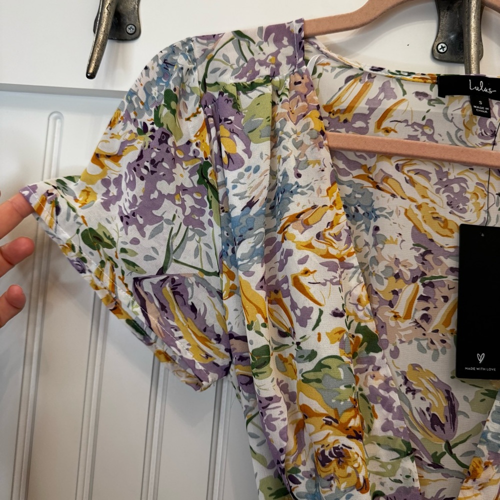 Lulu's Feels Magical Ivory Floral Print Short Sleeve Wrap Maxi Dress Sold Out S - Picture 10 of 14